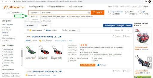 Lọc tìm kiếm “Sản phẩm" hoặc “Nhà cung cấp" là tính năng đặc biệt trên Alibaba