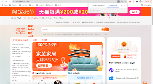 Truy cập vào trang web Taobao bằng máy tính 