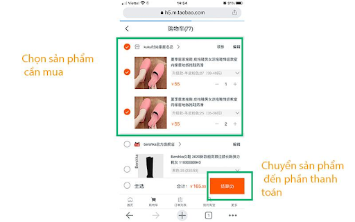 Bước thanh toán khi mua hàng Taobao Tiếng Việt trên điện thoại