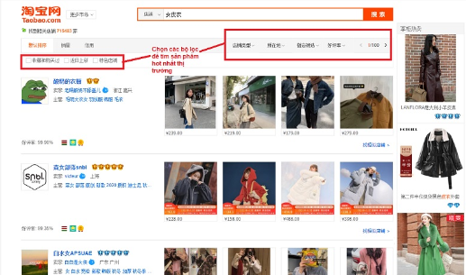 Sử dụng các bộ lọc của Taobao để tìm kiếm sản phẩm Hot Trend